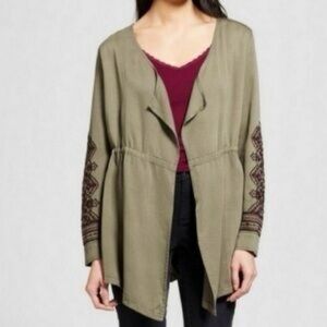 Knox Rose NWT Military Utility tie front jacket embroidered sleeves open front S